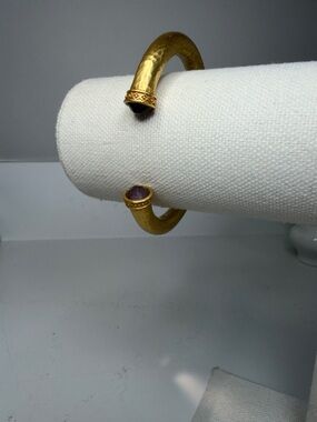 Gold Tone Open Cuff Bracelet with Amethyst Stone